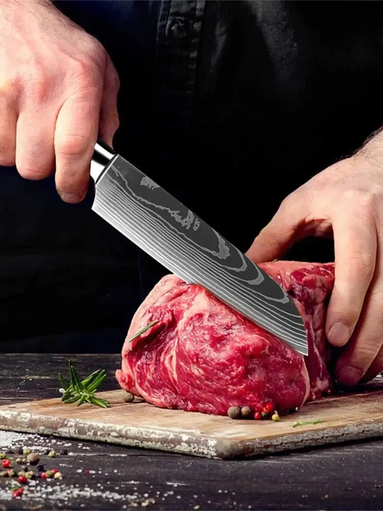 Faca de Chef Japonesa Santoku de Aço Carbono Alto