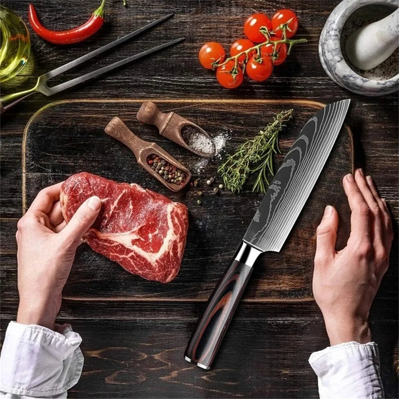 Faca de Chef Japonesa Santoku de Aço Carbono Alto