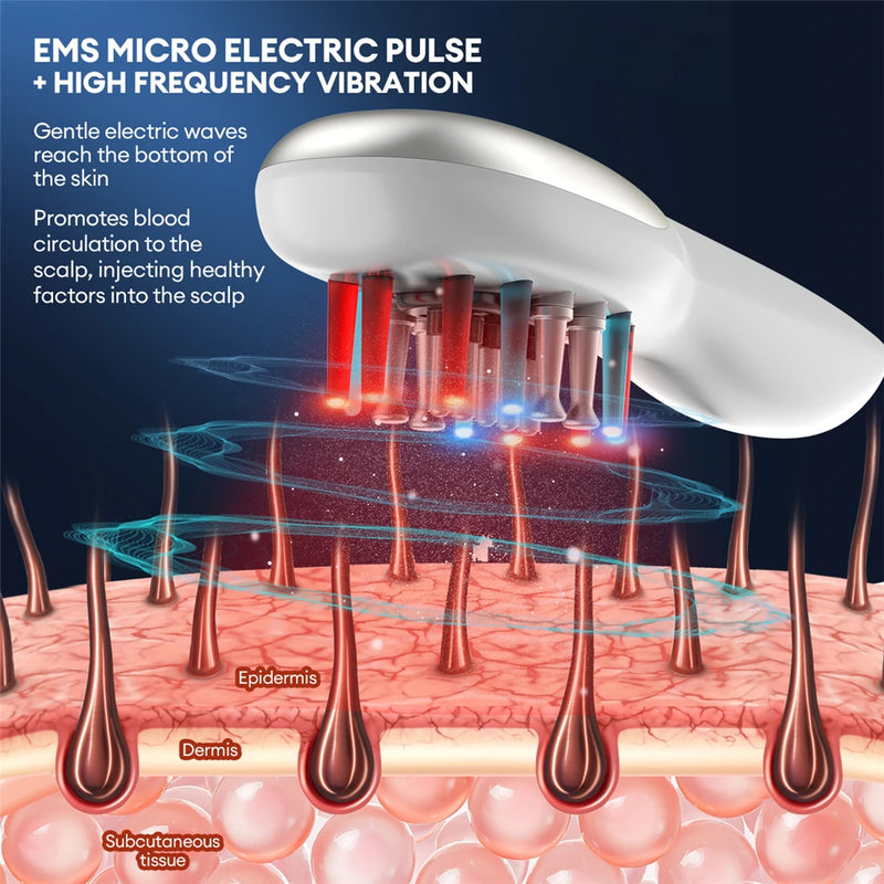 Electric Hair Massage Brush with LED Therapy and EMS Technology