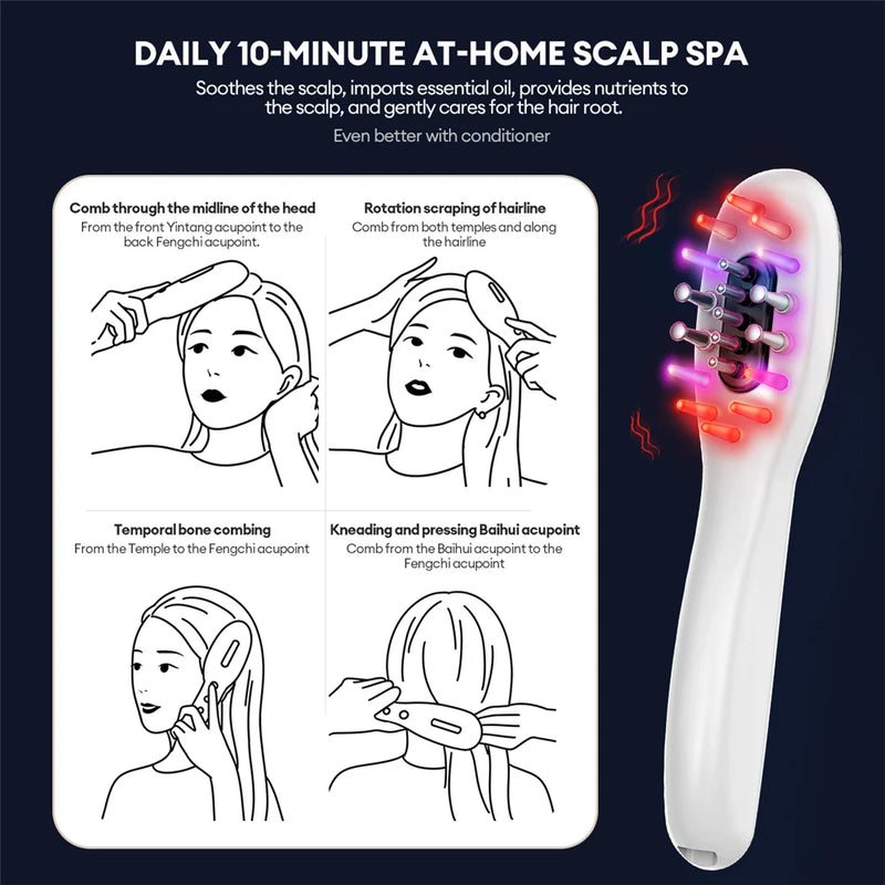 Electric Hair Massage Brush with LED Therapy and EMS Technology