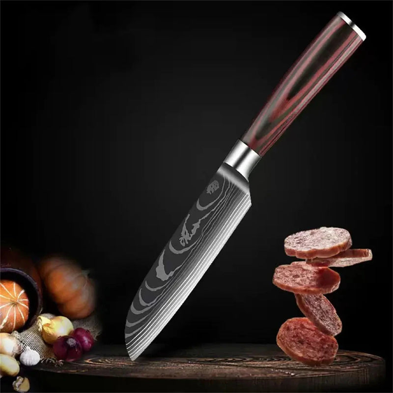 Faca de Chef Japonesa Santoku de Aço Carbono Alto